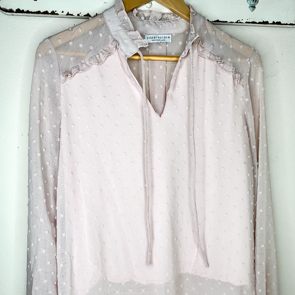 Paper Crane Blush Long Sleeve Blouse w Ruffle
